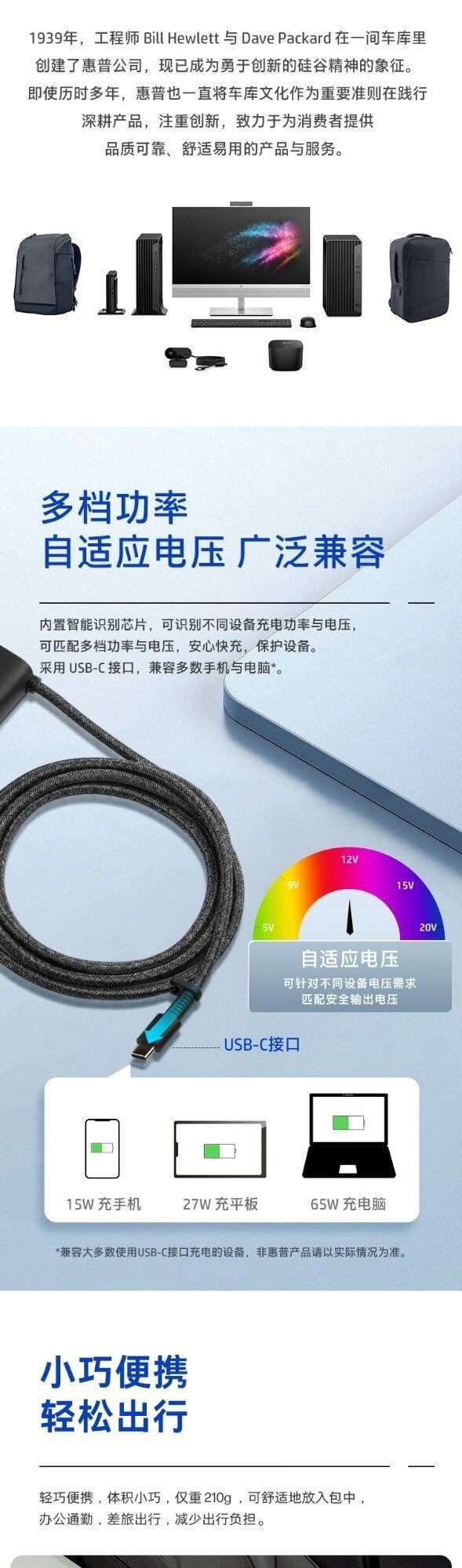 惠普(HP) 65W笔记本电源适配器充电线